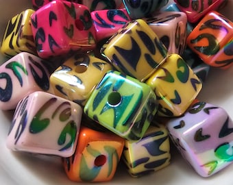 16 MM multi animal print cube beads 25 ct