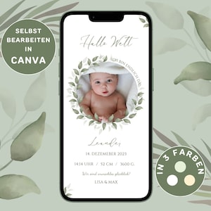 Anúncio de nascimento digital para enviar via WhatsApp Anúncio de nascimento neutro personalizável eCard Anúncio de nascimento Anúncio de bebê neutro