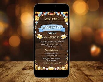 Oktoberfest Geburtstagsparty Einladung mit Holz zum Versenden per WhatsApp Personalisierbar Wiesn Bier Party O’zapft is! Canva 2 Styles