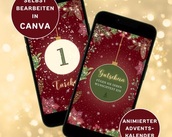 Calendario dell'Avvento digitale, calendario dell'Avvento WhatsApp personalizzabile, calendario di Natale video, calendario dell'Avvento animato per Instagram, Canva