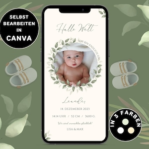 Anuncio de nacimiento digital para enviar por WhatsApp Anuncio de nacimiento neutro Tarjeta electrónica personalizable Anuncio de nacimiento Anuncio de bebé Neutro