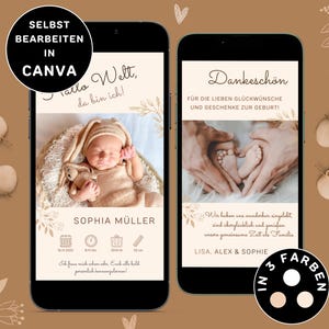 Faire-part de naissance numérique à envoyer via WhatsApp Faire-part de naissance neutre Carte de remerciement de naissance personnalisable eCard Annoncer la naissance
