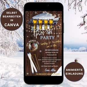 eCARD Apres Ski Party Uitnodiging Verjaardag Personaliseerbaar om te versturen via WhatsApp Geanimeerde Verjaardagsuitnodiging Bier Hüttengaudi Canva