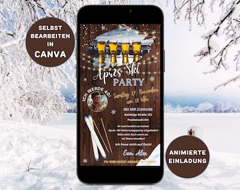 eCARD Apres Ski Party Uitnodiging Verjaardag Gepersonaliseerd om te versturen via WhatsApp Geanimeerde verjaardagskaart Bierhut Feest Canva