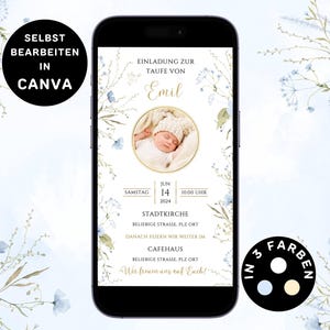 Convite digital de batismo menino para enviar via WhatsApp cartão de batismo com foto personalizável eCard convite de batismo menino Convite digital de batismo