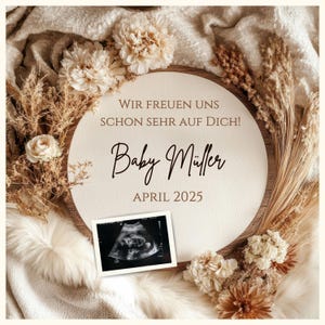 Digitale Schwangerschaftsankündigung Neutral Personalisierbar Social Media Boho Schwangerschaft Verkünden Neutral Baby Überraschung Canva