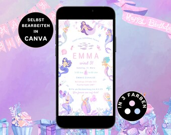 Digital birthday invitation for children to send via WhatsApp. Customizable ecard. Birthday card for virgins. Canva template.