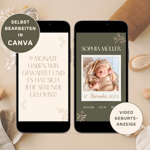 Anuncio de nacimiento digital para enviar por WhatsApp Anuncio de nacimiento animado personalizable Tarjeta electrónica neutra Anuncio de nacimiento Anuncio de bebé