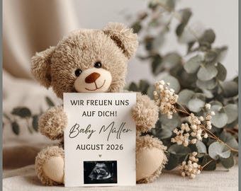 Digital Pregnancy Announcement Neutral Personalizable Social Media Pregnancy Announce Teddy Boho Baby Announcement Eucalyptus
