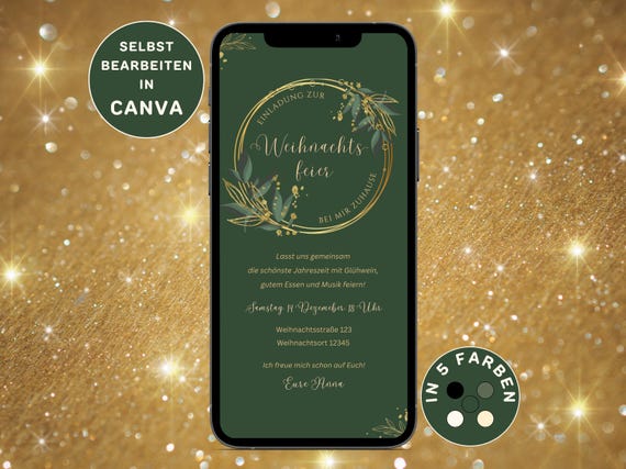 Digitale Weihnachtsfeier Einladung Personalisierbar WhatsApp Einladung Weihnachten eCard Weihnachtsparty Einladungskarte Grün Weihnachten