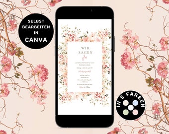 Digital wedding invitation to send via WhatsApp Personalizable Invitation Wedding Send flowers via WhatsApp Canva 1080 x 1920px