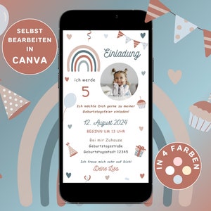 Convite de Aniversário Infantil Personalizável Modelo de Convite Digital de Aniversário Infantil Enviar via WhatsApp E-Card Canva