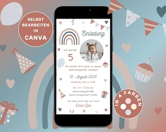 Birthday Invitation Children Personalizable Digital Birthday Invitation Template Children's Birthday Send via WhatsApp E-Card Canva