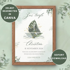 Regalo de dinero para bautizo, neutral, personalizable, para bautizo, dinero para bautizo, regalo para invitados, póster de bautizo, regalo para padrinos de bautizo, dinero para comunión.