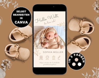 Annuncio di nascita digitale da inviare tramite WhatsApp Annuncio di nascita neutro personalizzabile eCard Annuncio di nascita Annuncio di nascita Canva