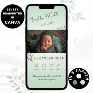 Anuncio de nacimiento digital para enviar por WhatsApp Tarjeta electrónica de anuncio de nacimiento neutra personalizable Anunciar nacimiento digital Anuncio de bebé con foto