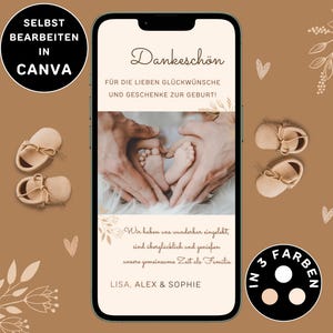 Carte de remerciement de naissance neutre Carte de remerciement personnalisable pour naissance Boho Envoyer via WhatsApp eCard Merci Naissance avec photo Neutre