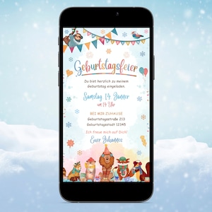Children&#39;s Birthday Invitation Digital Winter Personalizable Send via WhatsApp Digital Birthday Invitation eCard Birthday Animals Canva