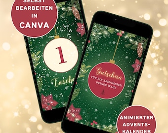 Calendario dell'Avvento digitale personalizzabile Calendario dell'Avvento WhatsApp Calendario dell'Avvento video Calendario di Natale Download digitale Calendario dell'Avvento animato Canva