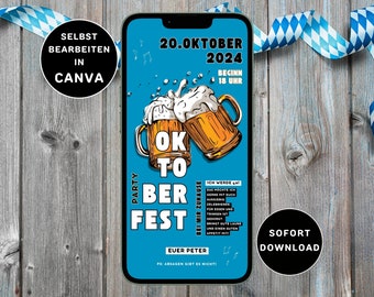 Digitale Oktoberfest Einladung Geburtstag zum Versenden per Whatsapp Personalisierbar  eCard Oktoberfest Wiesn Bier Party O’zapft is! Canva