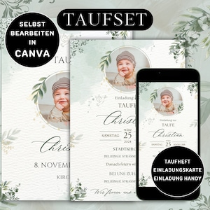 SET BAUTISMO Invitación Digital Neutral Bautismo para enviar por WhatsApp Tarjeta Bautismo Impresión Fotográfica Neutral Plantilla Folleto Bautismo Programa Bautismo Canva