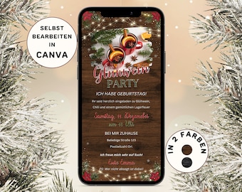 Convite para festa com vinho quente eCard para enviar via WhatsApp Convite digital personalizável para festa com vinho quente Convite para festa com vinho quente Madeira