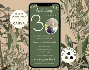 Digital Invitation Birthday eCard for Birthday Personalizable Birthday Invitation to Send via Whatsapp Canva Template 3 Colors