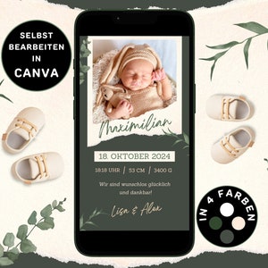 Anuncio de nacimiento digital Neutro para enviar por WhatsApp Tarjeta electrónica de anuncio de nacimiento neutro personalizable Anuncio de nacimiento Anuncio de bebé