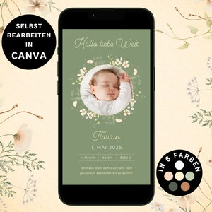 Anuncio de nacimiento digital Neutral para enviar por WhatsApp Tarjeta electrónica de anuncio de nacimiento personalizable Anuncio de nacimiento Anuncio de bebé Canva