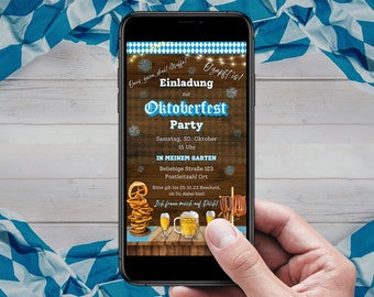 Digitale Oktoberfest Einladung zum Versenden per Whatsapp eCard Oktoberfest Personalisierbar Wiesn Bier Party O’zapft is! Canva Vorlage