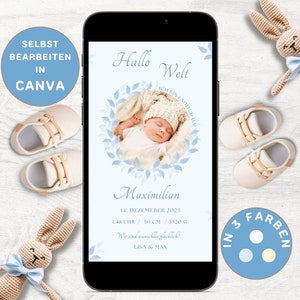 Annuncio di nascita digitale Bambino Personalizzabile Invia tramite WhatsApp Annuncio di nascita Bambino eCard Annuncio di nascita Annuncio di nascita Canva