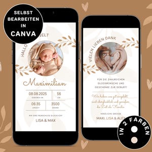 Faire-part de naissance numérique à envoyer via WhatsApp Merci naissance Carte de remerciement pour naissance personnalisable eCard Annonce Naissance Canva