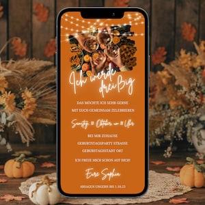 Digital invitation to send via WhatsApp eCard for birthday Personalizable Birthday Invitation Autumn Canva Template 1125 x 2436px