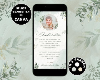 Digital thank you card baptism neutral to send via WhatsApp thank you baptism photo personalizable eCard thank you card baptism neutral photo