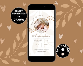 Digital Neutral Birth Announcement to Send via WhatsApp Birth Announcement Personalizable eCard Birth Announcement Baby Announcement Canva