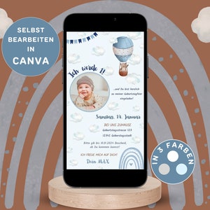 Digital Invitation Children&#39;s Birthday Personalizable to send via WhatsApp Digital Birthday Invitation Bear in 3 Colors 2 Sizes Canva