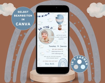 Digital Invitation Children's Birthday Personalizable to send via WhatsApp Digital Birthday Invitation Bear in 3 Colors 2 Sizes Canva