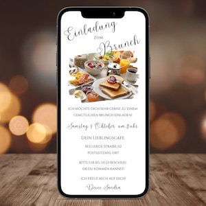Einladung Brunch zum Versenden per WhatsApp Personalisierbar Digitale Einladung eCard Brunch Sofort Download 3 Farben Canva Vorlage 2 Größen