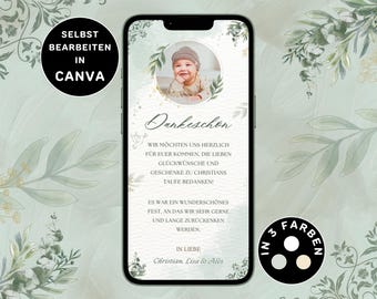 Digital thank you card baptism neutral to send via WhatsApp thank you card baptism photo personalizable eCard thank you card baptism neutral green