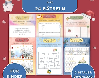 Adventskalender für Kinder zum Ausdrucken Digitaler Adventskalender Rätsel Ausdrucken DIY Digitaler Download Rätsel Adventskalender Kinder