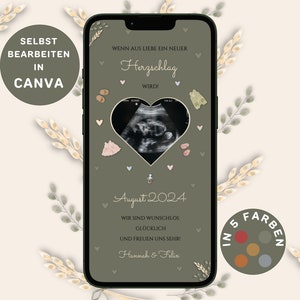 Annonce de naissance numérique Envoyer via WhatsApp Annonce de bébé personnalisable Annonce de grossesse neutre Modèle Canva pour les réseaux sociaux