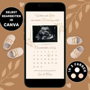 Digital Schwangerschaft Verkünden zum Versenden per WhatsApp Personalisierbar Neutrale Schwangerschaftsankündigung Digitale Baby Ankündigung