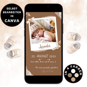 Digitale Geburtsanzeige zum Versenden per WhatsApp Personalisierbar Geburtsangzeige Neutral eCard Geburt Verkünden Baby-Ankündigung Vorlage