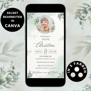 Digitale Uitnodiging Doop Neutraal om te versturen via WhatsApp Doopkaart Foto Personaliseerbare eCard Doop Uitnodiging Neutraal in Groen Goud Canva