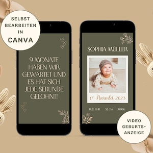 Digitale Geburtsanzeige Video zum Versenden per WhatsApp Personalisierbar Digitale Geburtsanzeige eCard Geburt Verkünden Video Baby Ankünden