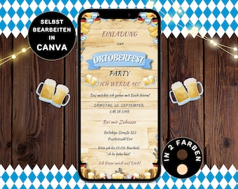 Digitale Oktoberfest Geburtstagsparty Einladung zum Versenden per WhatsApp Personalisierbar Wiesn Bier Party O’zapft is! Oktoberfest eCard