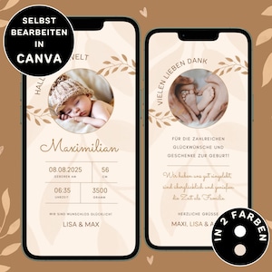 Faire-part de naissance numérique neutre Faire-part de naissance numérique personnalisable Envoyer via WhatsApp eCard Faire-part de naissance Carte de remerciement de naissance