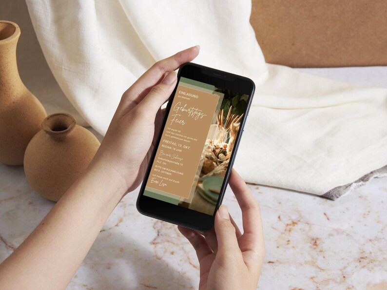 Digitale verjaardagsuitnodiging herfst om te versturen via WhatsApp Gepersonaliseerde e-card voor verjaardag Boho-uitnodiging verjaardag herfst Canva afbeelding 8