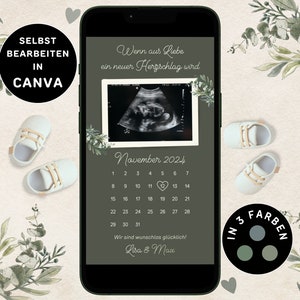 Digital Schwangerschaft Ankünden zum Versenden per WhatsApp Personalisierbar Neutral Schwangerschaft Verkünden Digital Baby Ankündigung Grün