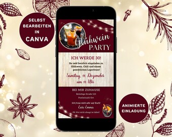 Convite para festa com vinho quente eCard Enviar via WhatsApp Convite digital personalizável para festa com vinho quente Convite animado para festa com vinho quente